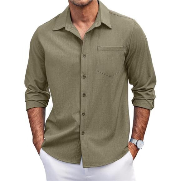 Men's Casual Button Down Shirts Long Sleeve Untucked Shirts1